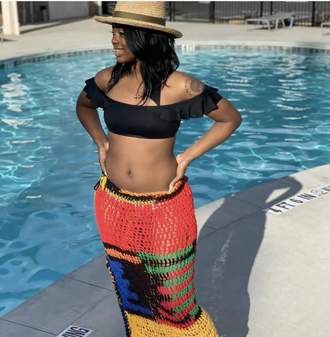 Hand-Crocheted Maxi Cover-Up Skirt: Vibrant Striped Beachwear